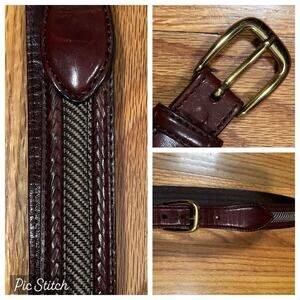 Brighton Belt P2707 Mens 36 Brown Leather Woven Inlay Brass Buckle